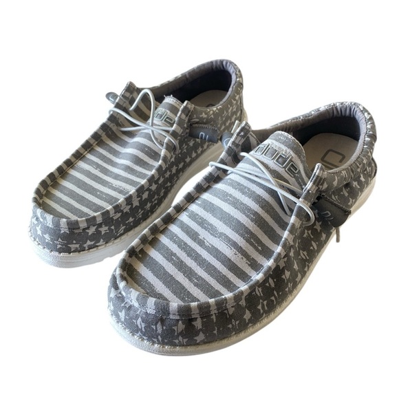 Hey Dude Wally Gray Patriotic Striped Boat Shoe Size 9 Grass Approved NWOT main image 9